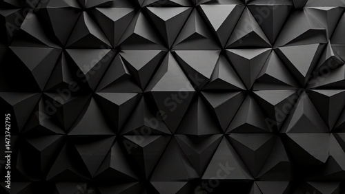 Intricate Black Geometric Pattern with 3D Triangular Facets