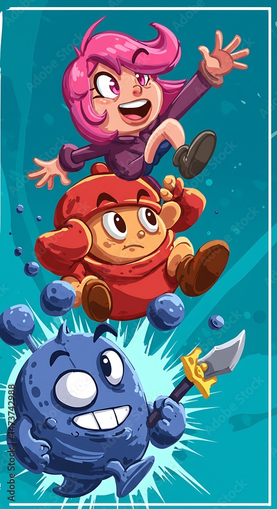 Fototapeta premium Cosmic Crusaders' Joyful Flight AI Generated