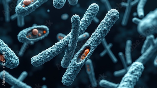 Detailed Close-Up of Bacterial Cells in a Microscopic View