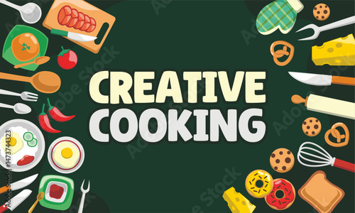 hand draw cooking ware utensil background template
