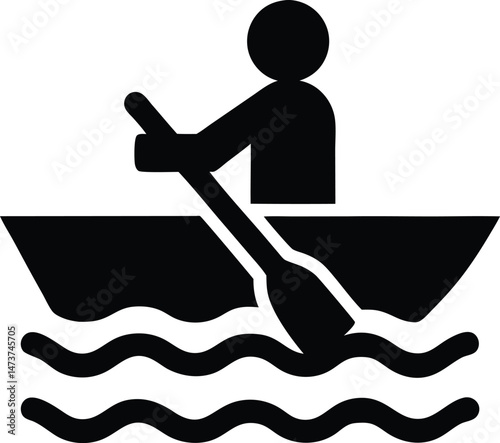 canoe icon Outline vector of a person is riding a boat. camping or outdoor recreation.