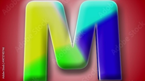 Letter 'M' brought to life in 3D with colorful motion and a glowing red gradient, perfect for typography-based visuals.