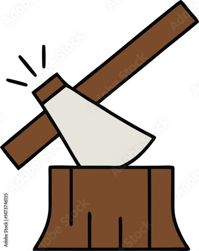 Deforestation icon. axe is hitting wood vector illustration. axe and wood icon