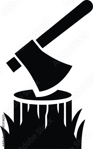 Deforestation icon. axe is hitting wood vector illustration. axe and wood icon