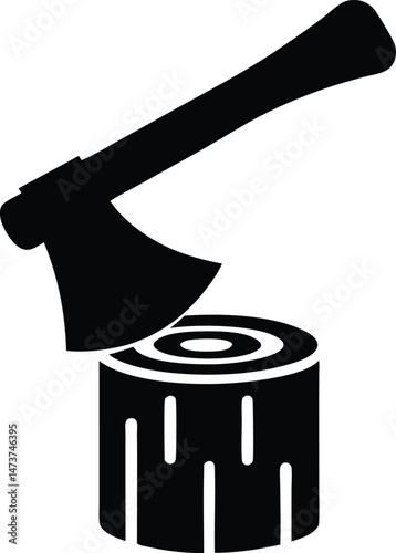Deforestation icon. axe is hitting wood vector illustration. axe and wood icon