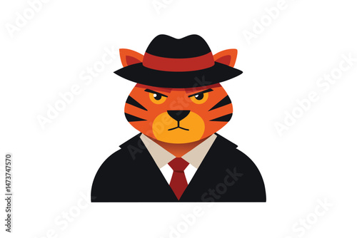 Mafia Tiger Character with Hat