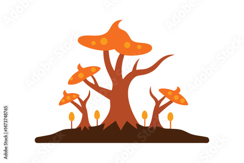 Orange Fungus Growing on Dead Tree Trunk