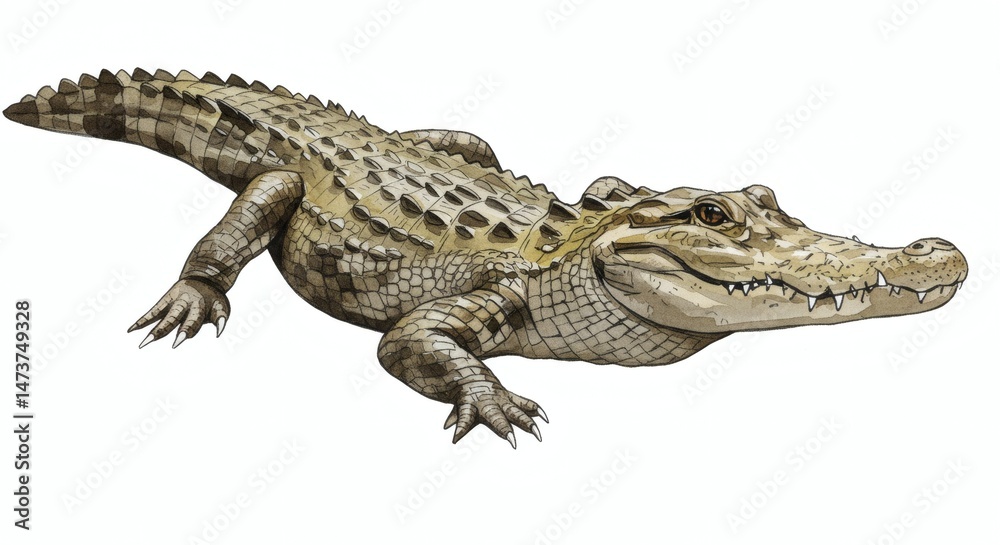 Naklejka premium Alligators Textured Hide Captured in Watercolor