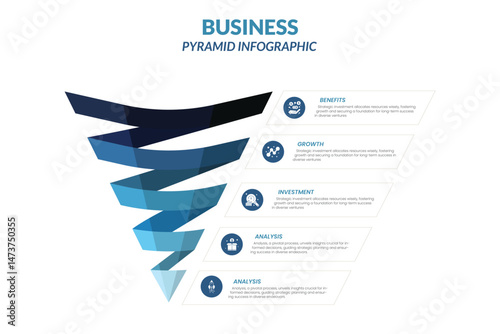 Pyramid graph template with five colorful steps. Easy to use for your website or presentation.
