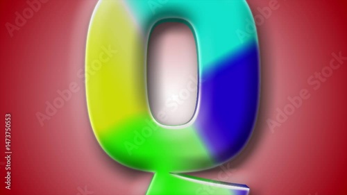 Animated 3D letter 'Q' with sharp dynamic angles and vibrant color shifts, backed by a red gradient for visual impact.