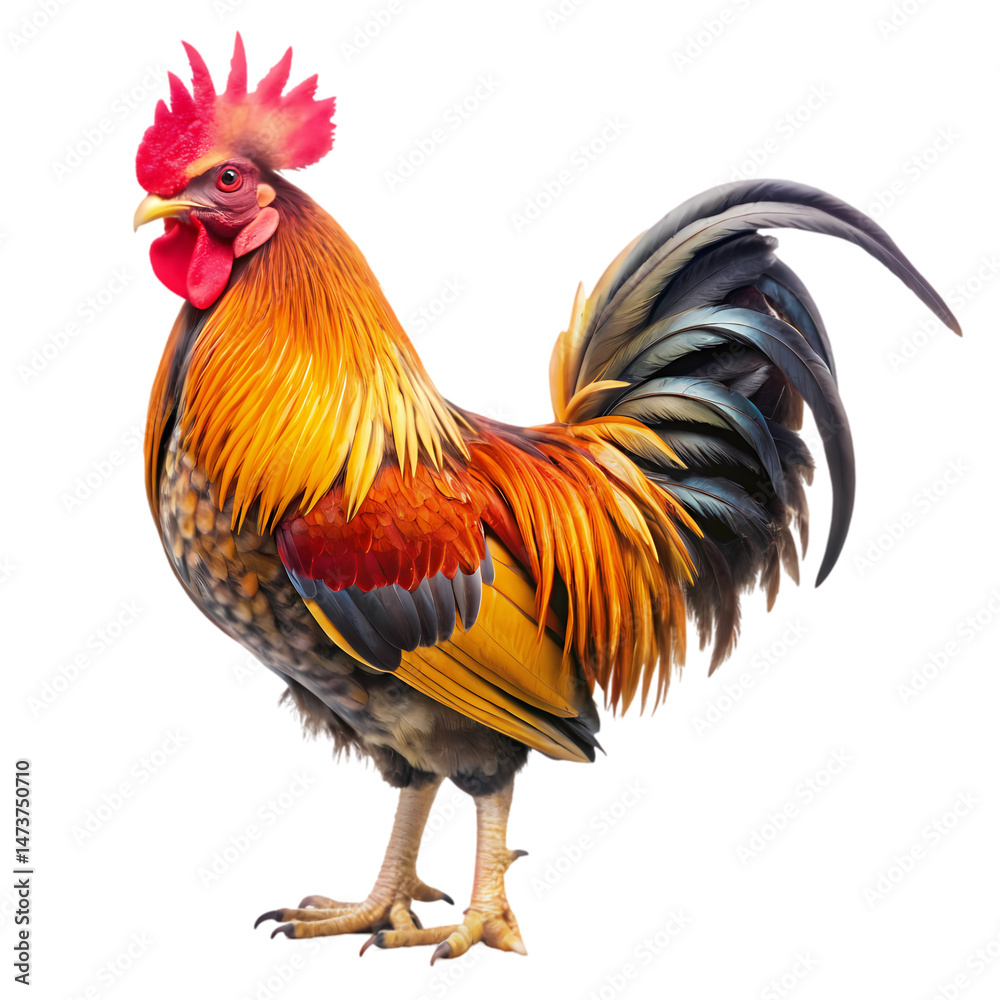 Fototapeta premium Rooster Image Colorful Farm Animal Photograph isolated on transparent background