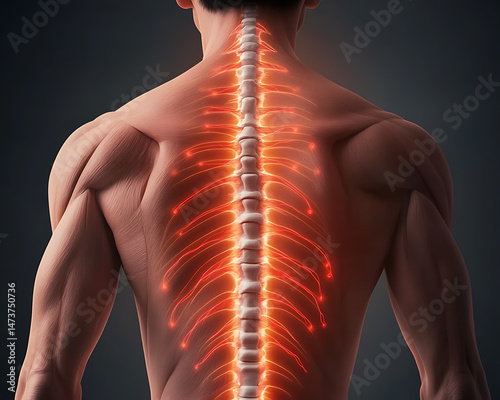 Glowing Spine with Human Anatomy, and Back.