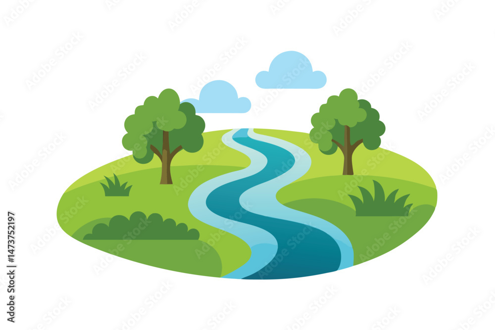 Fototapeta premium Tranquil River Meandering Through Verdant Field