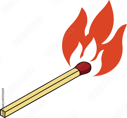 burning match vector illustration. Matchstick fire icon line vector illustration. match with fire icon