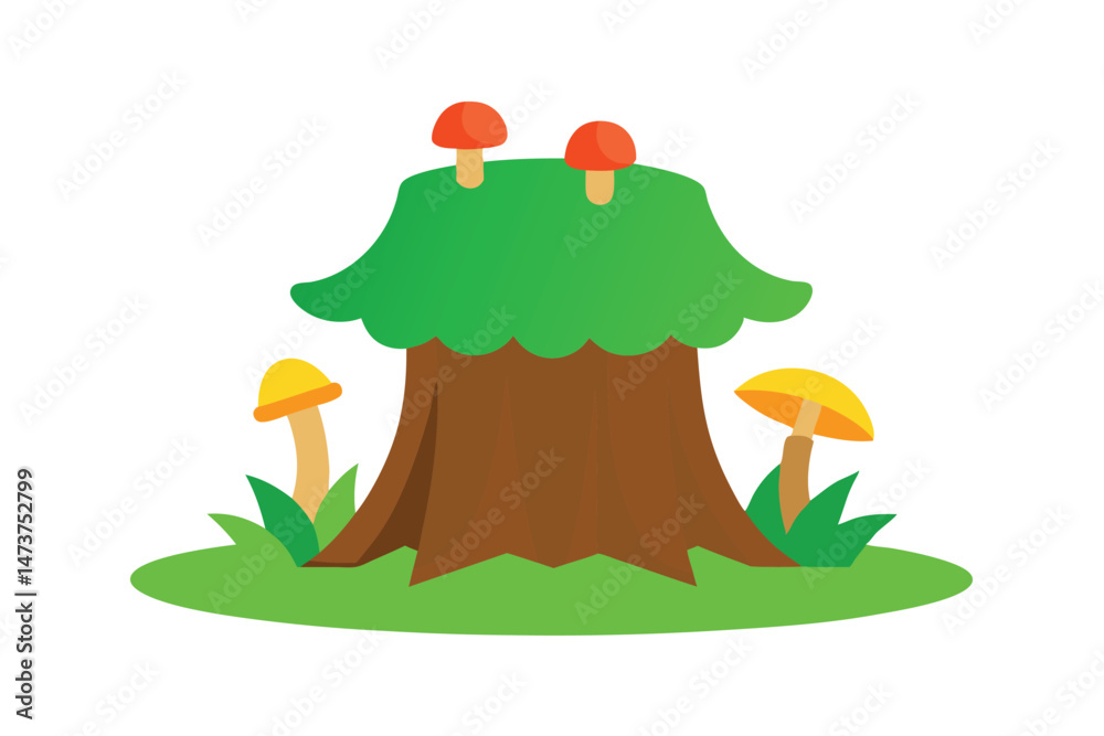 Tree Stump with Vibrant Green Moss and Mushrooms Tree Stump with Vibrant Green Moss and Mushrooms