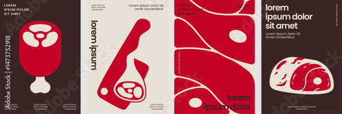 Modern meat cut illustration in minimalist poster design.