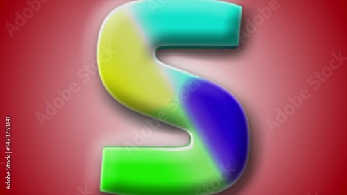 Modern 3D animated letter 'S' with vibrant visuals and a gradient red scene, fitting for motion graphics and typography.