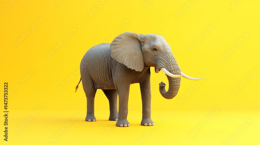Obraz premium A small elephant is standing on a bright yellow background. The simple image features a solitary elephant against a solid yellow backdrop.