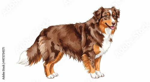 Beautiful watercolor Australian shepherd dog portrait