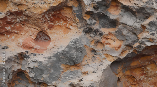 The texture of a natural stone surface, characterized by earthy tones and a complex organic pattern, conveys a raw, geological feel, making it suitable for natural backgrounds or material maps.