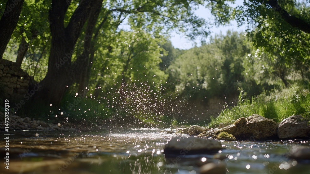 Fototapeta premium Sunny stream splashes through forest