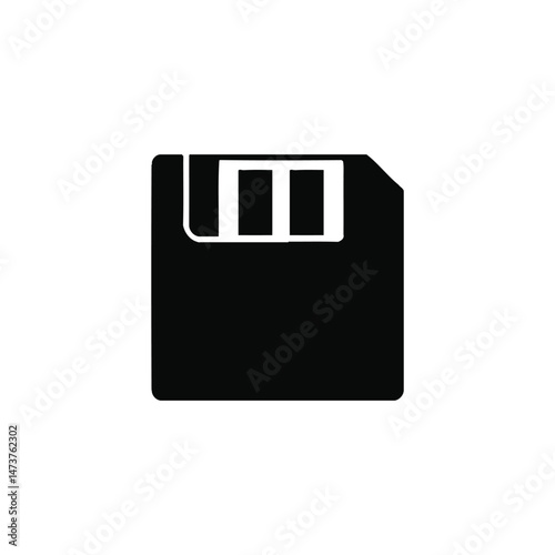 Black Retro Floppy Disk with Transparent Background