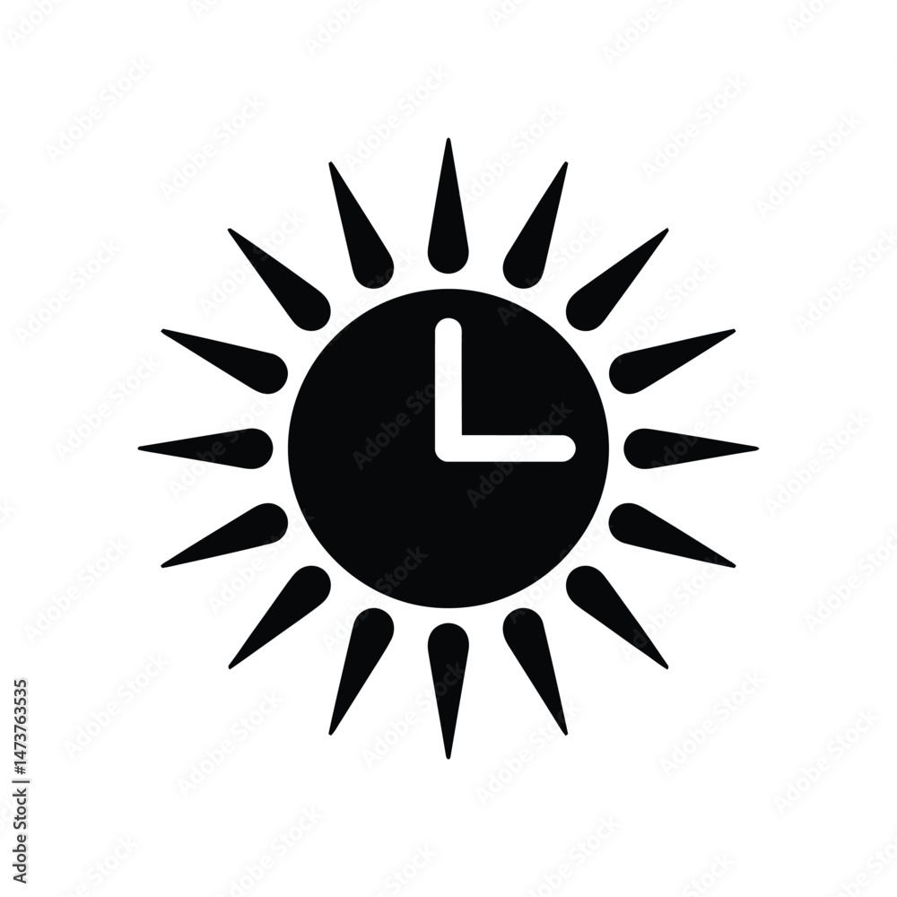 Obraz premium Flat Black Sun Clock Icon Isolated on White Background Conceptual Design