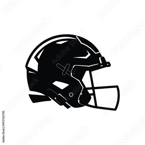 Football Helmet Black Silhouette with Visor on Transparent Background Icon