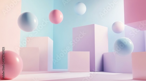 A pink and blue background features floating balloons above a cityscape. It creates a whimsical and festive scene.