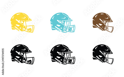 Football Helmet Icons Set Golden, Cyan, Brown, Black Color with Transparent BG