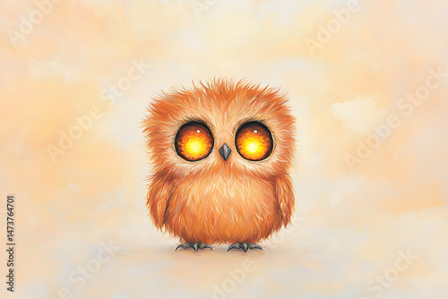 Fluffy Orange Owl, Warm Sky