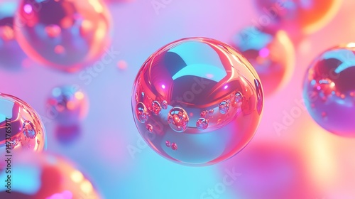 Colorful spheres float freely in the air, creating a vibrant and dynamic visual.