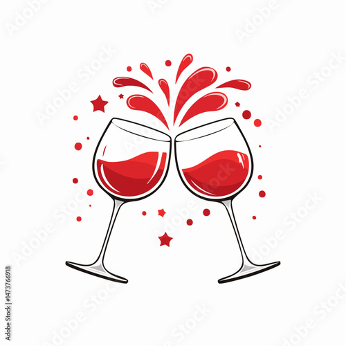 Celebrating with Wine: Two wine glasses clinking together, red wine splashing in festive celebration.