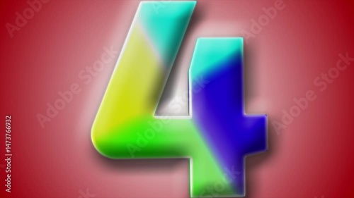 Vibrant 3D animation of number '4' with dynamic movements on a glowing red gradient, suitable for motion designers.