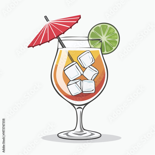 Tropical Delight: A vibrant cocktail, adorned with a miniature parasol and a fresh lime slice, offers a refreshing escape from the everyday.
