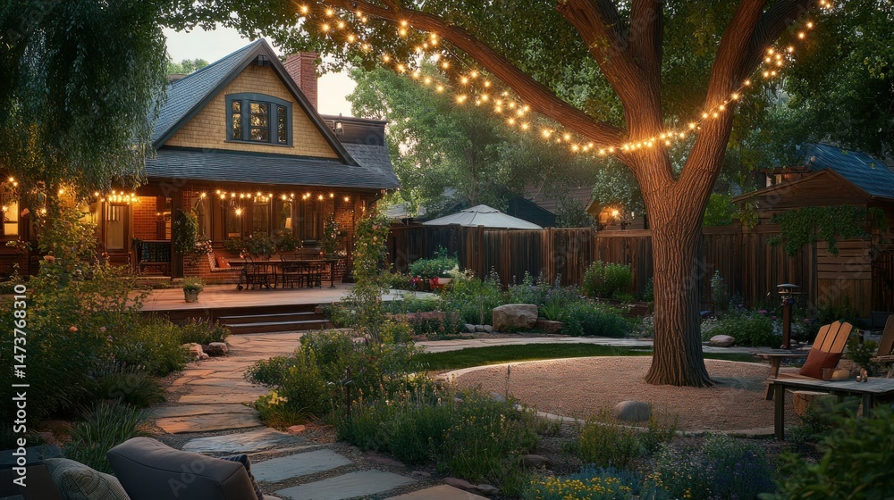 Obraz premium Charming backyard oasis at dusk