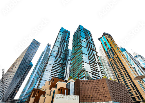 Photography Urban skyline with futuristic architecture of tall modern skyscrapers