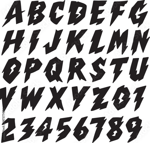 Lightning Thunder typography font lettering ABC cartoon vector text