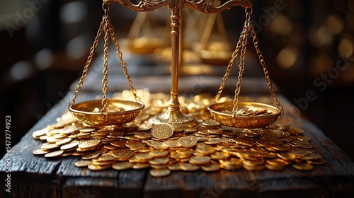 Golden scales are used to weigh precious metals and gems, a symbol of justice and accurate measurement, a feeling of fairness and precision