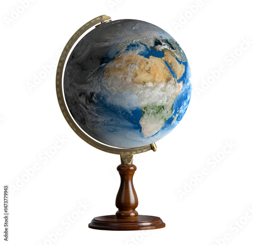 Fototapeta Naklejka Na Ścianę i Meble -  Globe with isolated on white background. Image of planet Earth stands on globe stand. Concept on science and education theme. Elements of this image furnished by NASA.