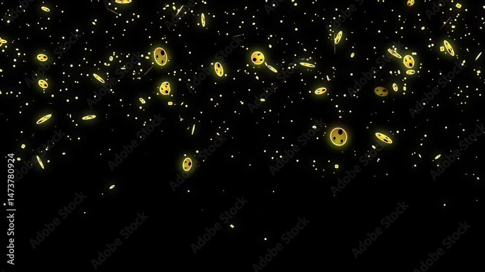 4K emoji particle for live-stream, live chat, and Live-style. Social media emoji particles moving downward in a background. Dust light shines particles moving bokeh. An Abstract Glitter background.
