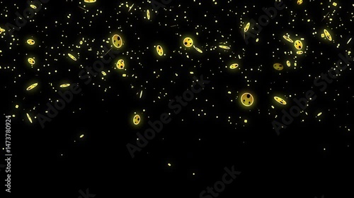 4K emoji particle for live-stream, live chat, and Live-style. Social media emoji particles moving downward in a background. Dust light shines particles moving bokeh. An Abstract Glitter background.