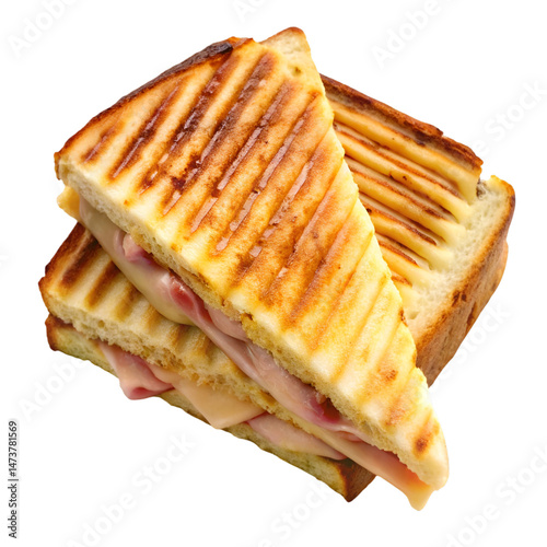 Grilled croque monsieur sandwich isolated on transparent background