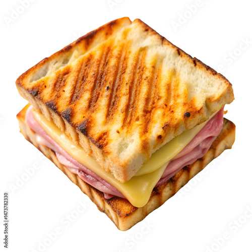 Grilled croque monsieur sandwich isolated on transparent background