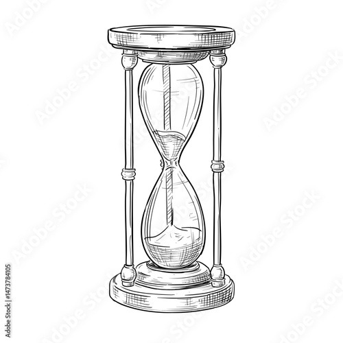 vintage hourglass vector line art hand drawn illustration