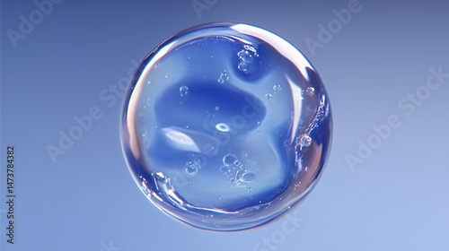 blue glass molecule bubbles, cells, water, advanced tech, medical, science, laboratory, futuristic liquid, Cosmetic moisturizer essence gel, serum oil, gel,health care and beauty skin, 3d render