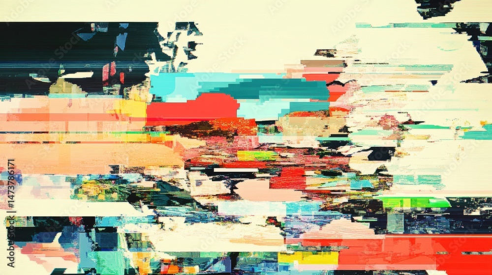 Fototapeta premium Abstract Digital Art with Glitch Effect in Vibrant Colors and Distorted Shapes
