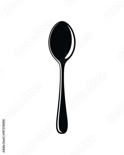 Isolated silhouette of a teaspoon with an elongated handle on transparent background