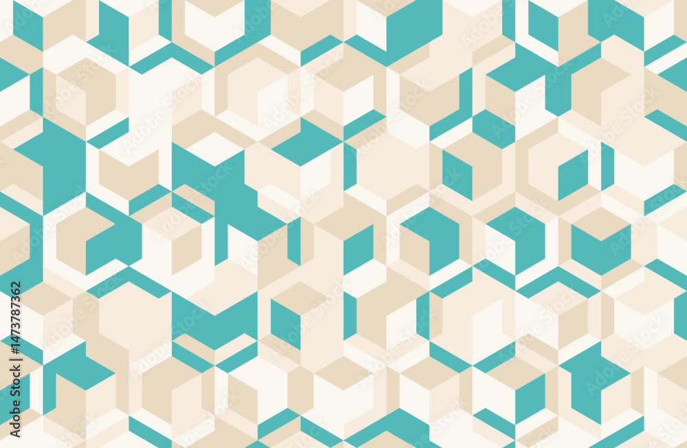 Abstract geometric seamless pattern. Stylish teal and beige cubes create a modern, textured design ideal for backgrounds, website banners, or textile prints. Abstract geometric seamless pattern. Stylish teal and beige cubes create a modern, textured design ideal for backgrounds, website banners, or textile prints.