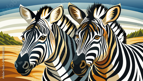 portrait Closeup Two zebras with intertwined necks displaying bold black and white stripes, captured in close-up, natural lighting, wildlife scene  Very beautiful